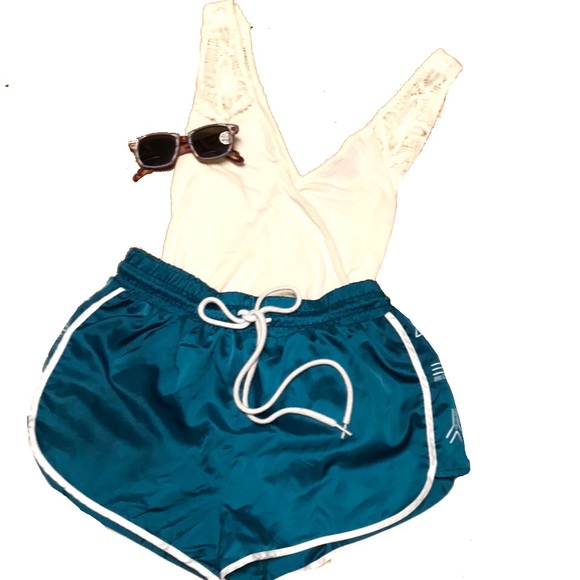 Forever 21 Pants - FOREVER  21 Teal Shorts White Stripe Biker Shorts